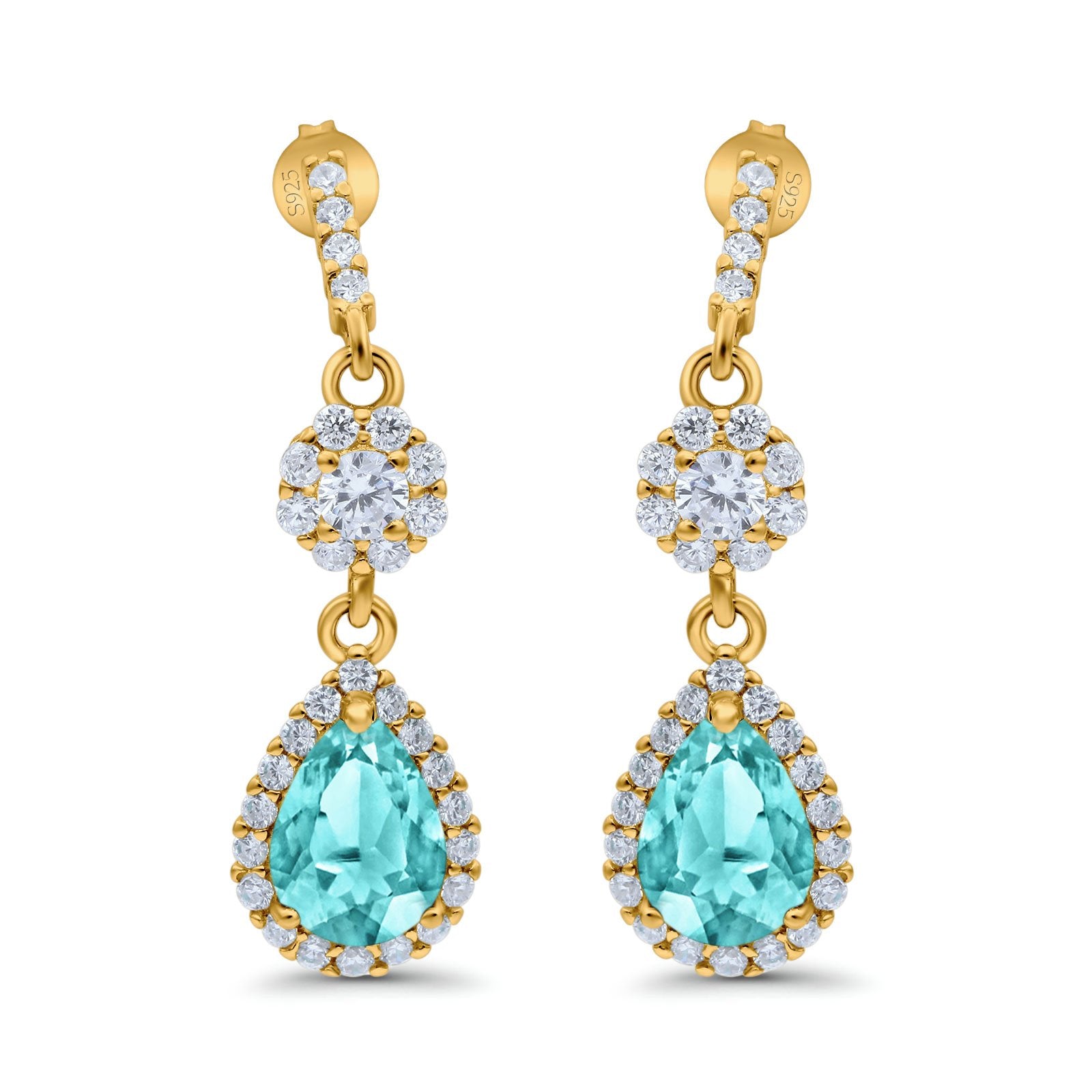 Halo Teardrop Bridal Dangle & Drop Earrings Pear Simulated Cubic Zirconia 925 Sterling Silver