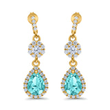 Halo Teardrop Bridal Dangle & Drop Earrings Pear Simulated Cubic Zirconia 925 Sterling Silver