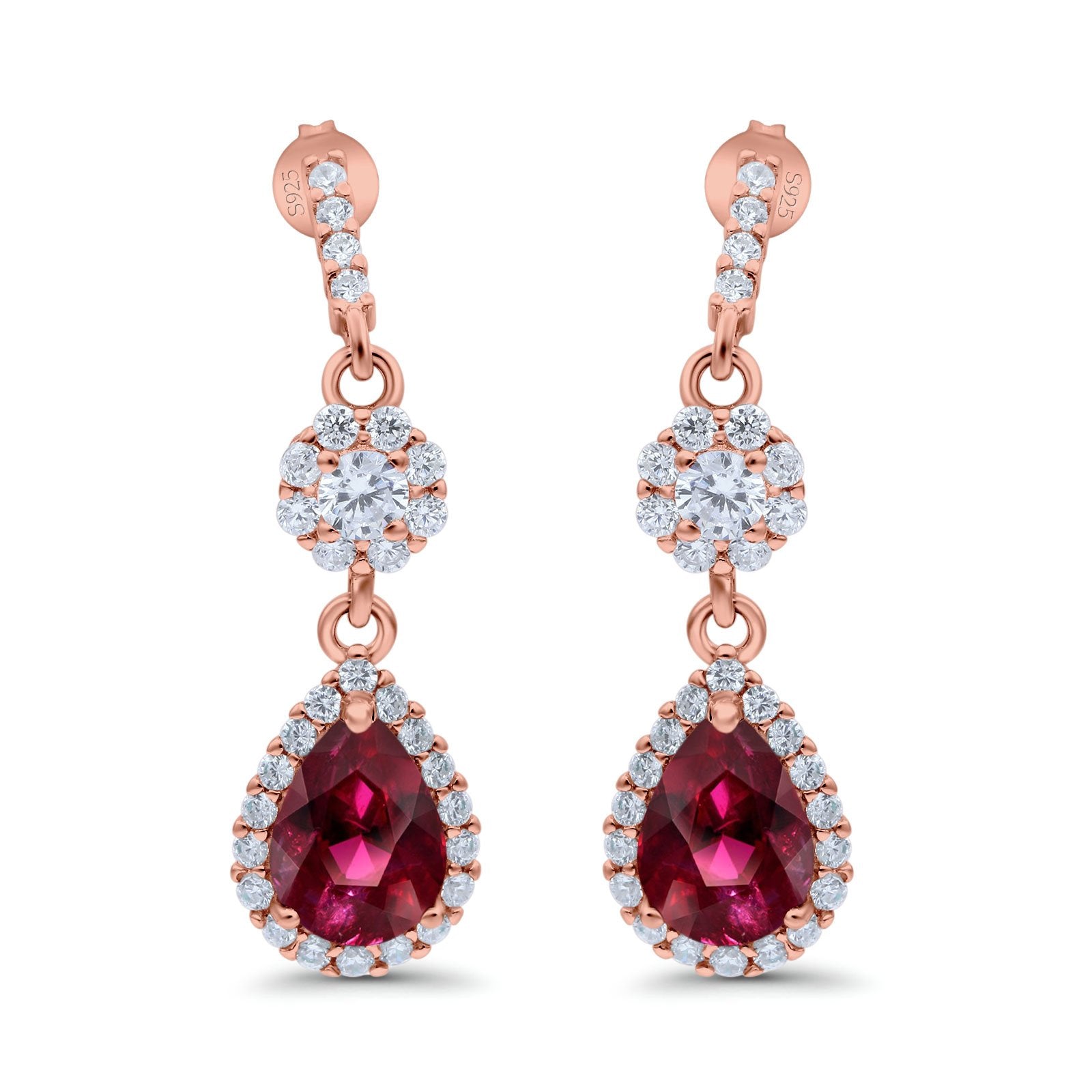 Halo Teardrop Bridal Dangle & Drop Earrings Pear Simulated Cubic Zirconia 925 Sterling Silver