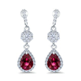 Halo Teardrop Bridal Dangle & Drop Earrings Pear Simulated Cubic Zirconia 925 Sterling Silver
