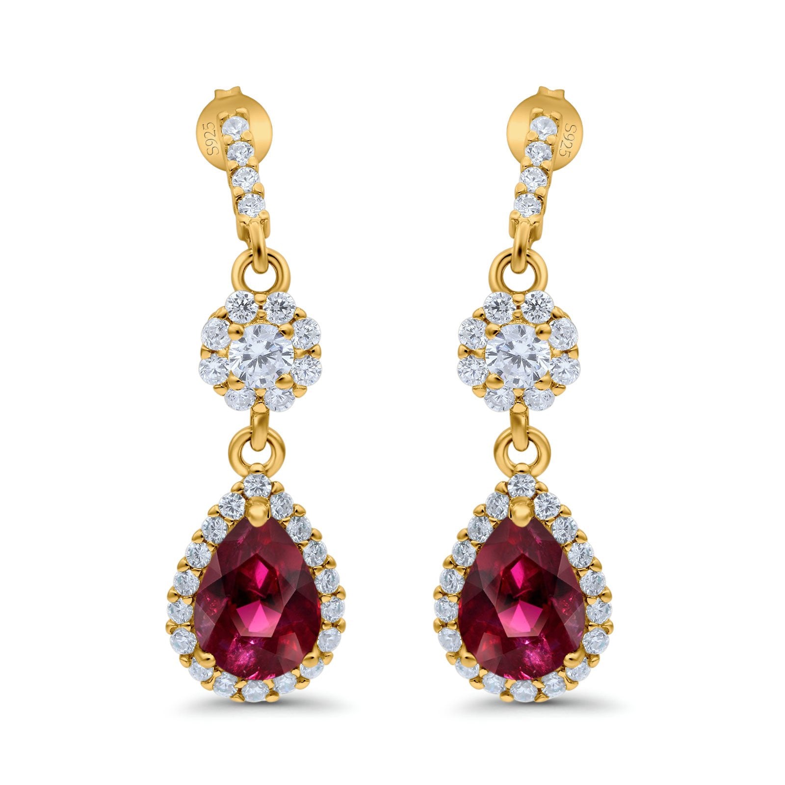 Halo Teardrop Bridal Dangle & Drop Earrings Pear Simulated Cubic Zirconia 925 Sterling Silver