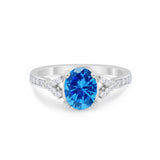 Art Deco Oval Wedding Ring Simulated Cubic Zirconia 925 Sterling Silver
