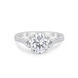 Art Deco Oval Wedding Ring Simulated Cubic Zirconia 925 Sterling Silver