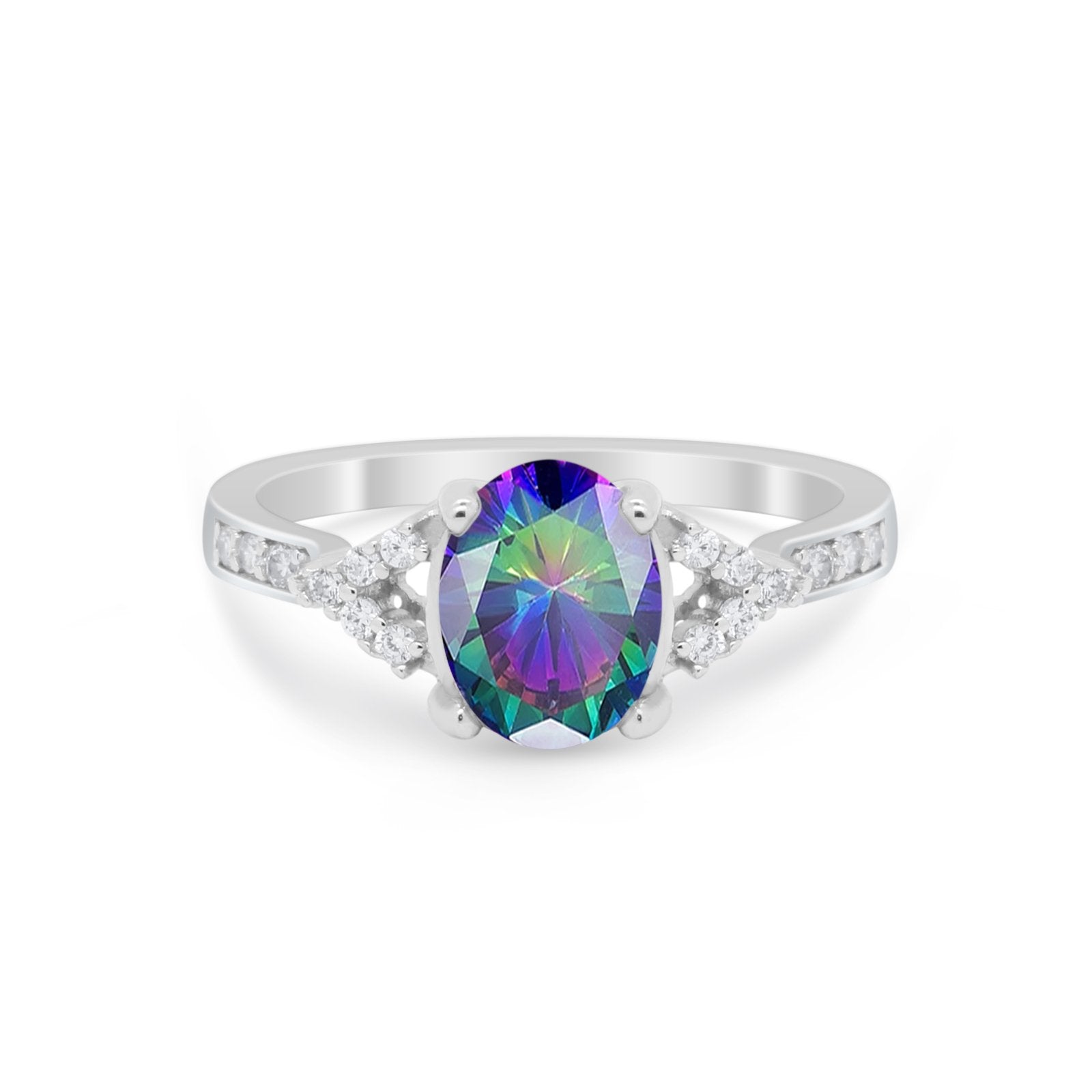 Art Deco Oval Wedding Ring Simulated Cubic Zirconia 925 Sterling Silver