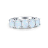 5 Stone Oval Simulated Cubic Zirconia Band Ring 925 Sterling Silver