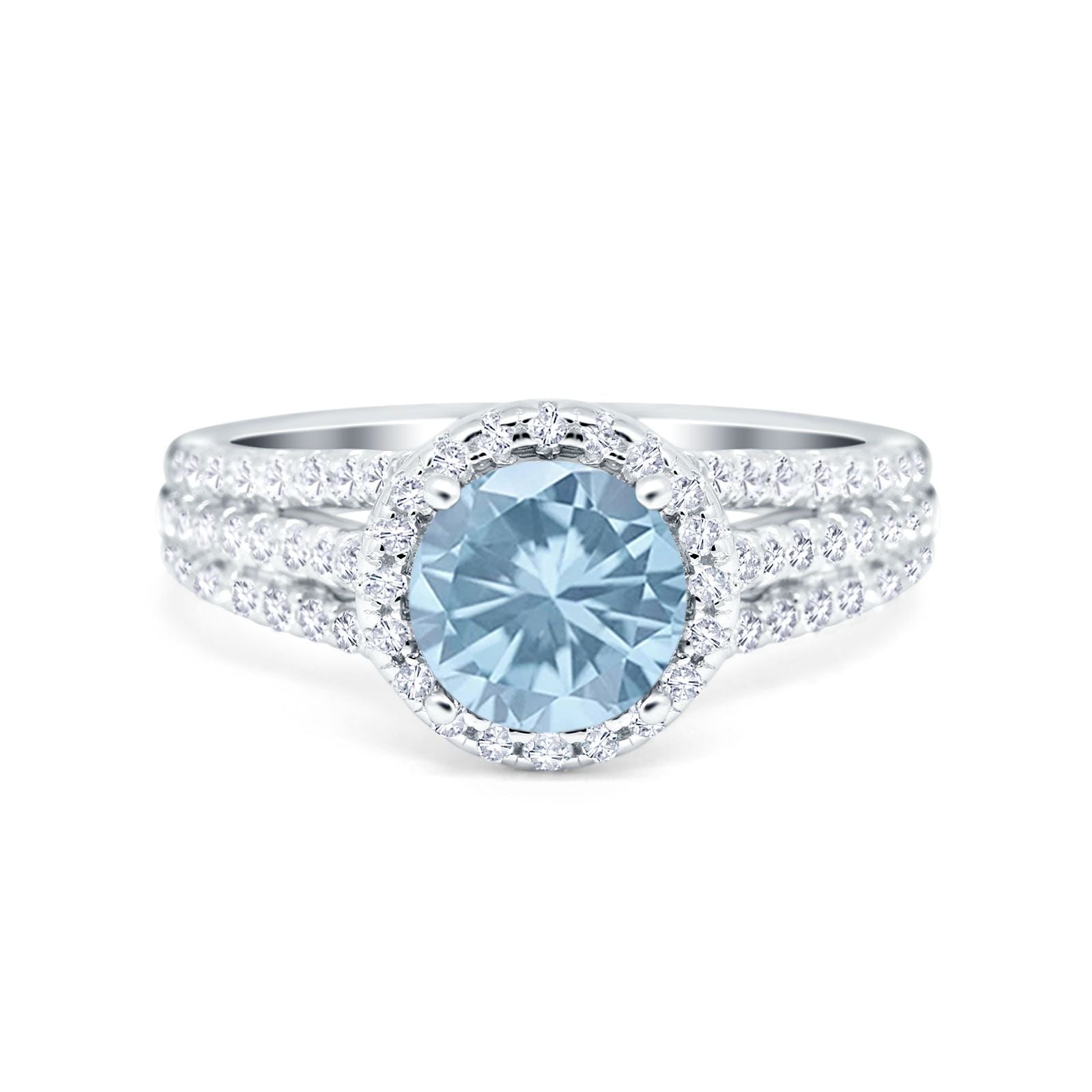 Halo Engagement Ring Accent Dazzling Simulated Cubic Zirconia 925 Sterling Silver