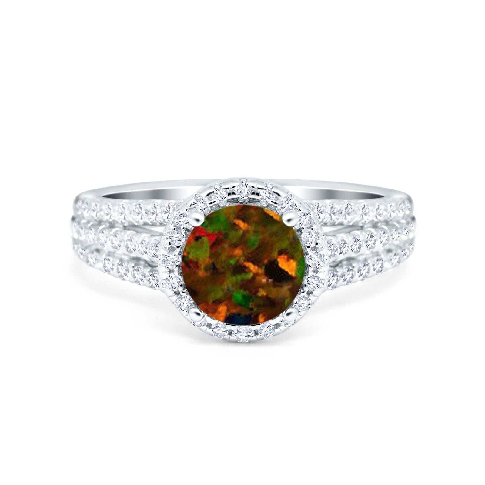 Halo Engagement Ring Accent Dazzling Simulated Cubic Zirconia 925 Sterling Silver