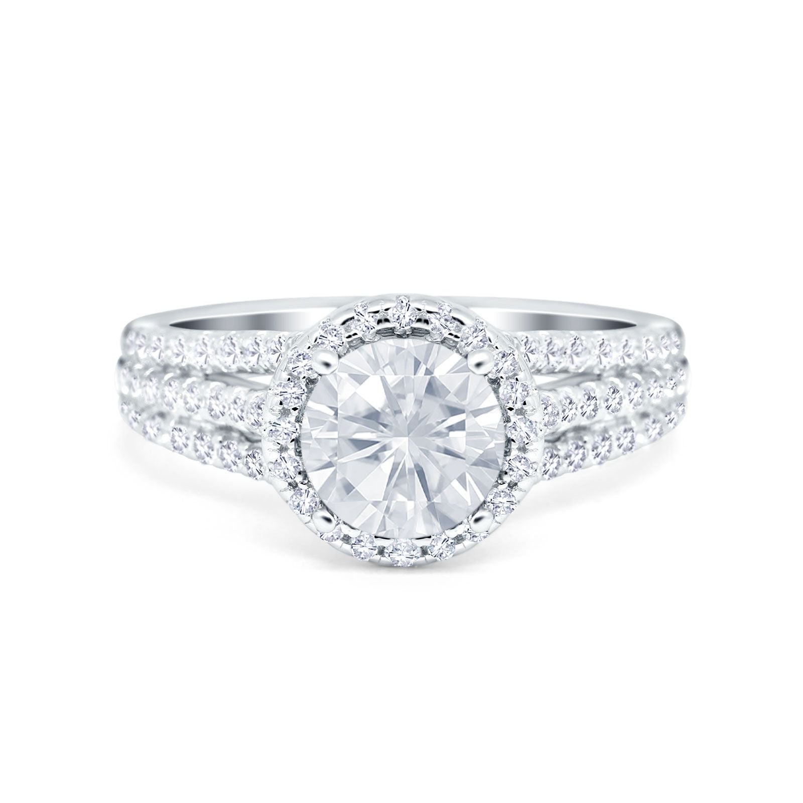 Halo Engagement Ring Accent Dazzling Simulated Cubic Zirconia 925 Sterling Silver