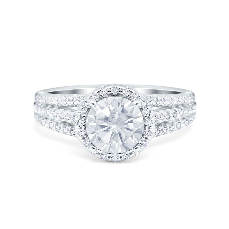 Halo Engagement Ring Accent Dazzling Simulated Cubic Zirconia 925 Sterling Silver