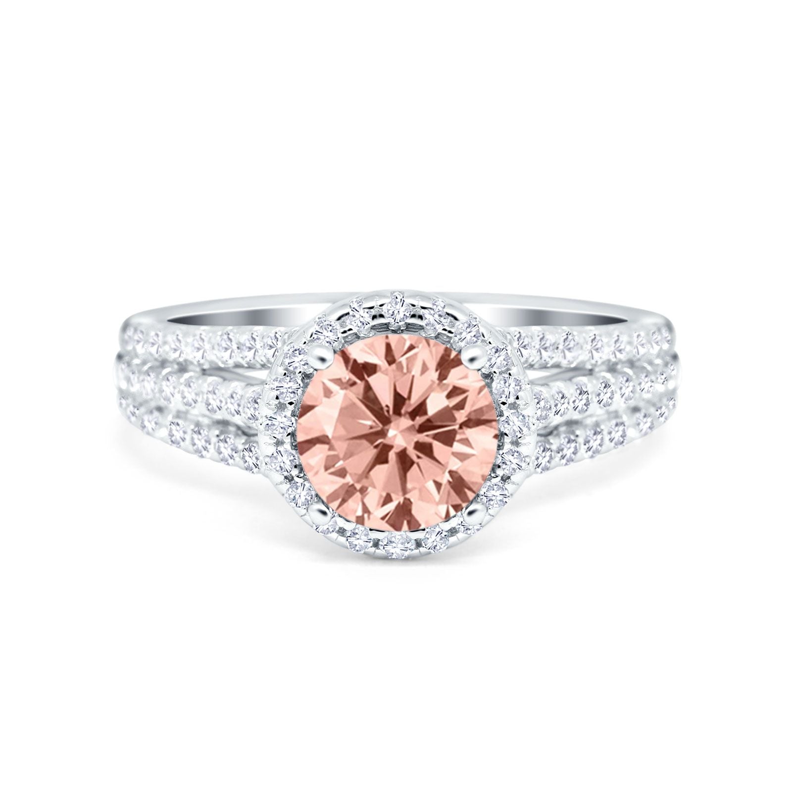 Halo Engagement Ring Accent Dazzling Simulated Cubic Zirconia 925 Sterling Silver