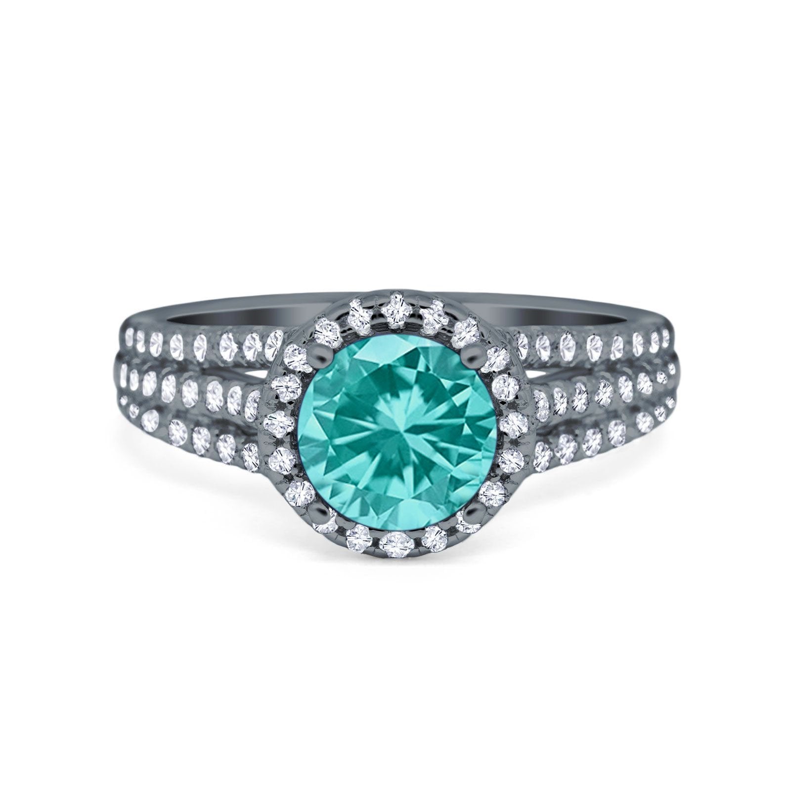 Halo Engagement Ring Accent Dazzling Simulated Cubic Zirconia 925 Sterling Silver