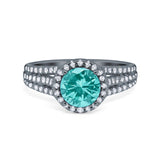 Halo Engagement Ring Accent Dazzling Simulated Cubic Zirconia 925 Sterling Silver