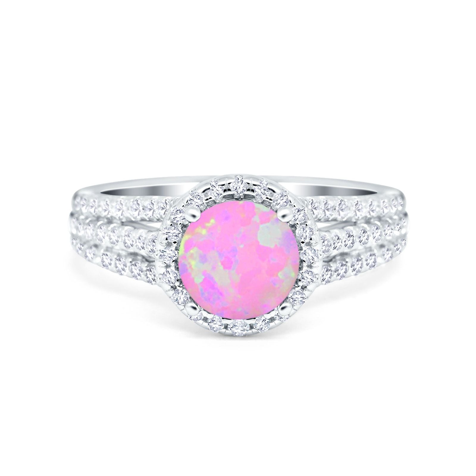 Halo Engagement Ring Accent Dazzling Simulated Cubic Zirconia 925 Sterling Silver