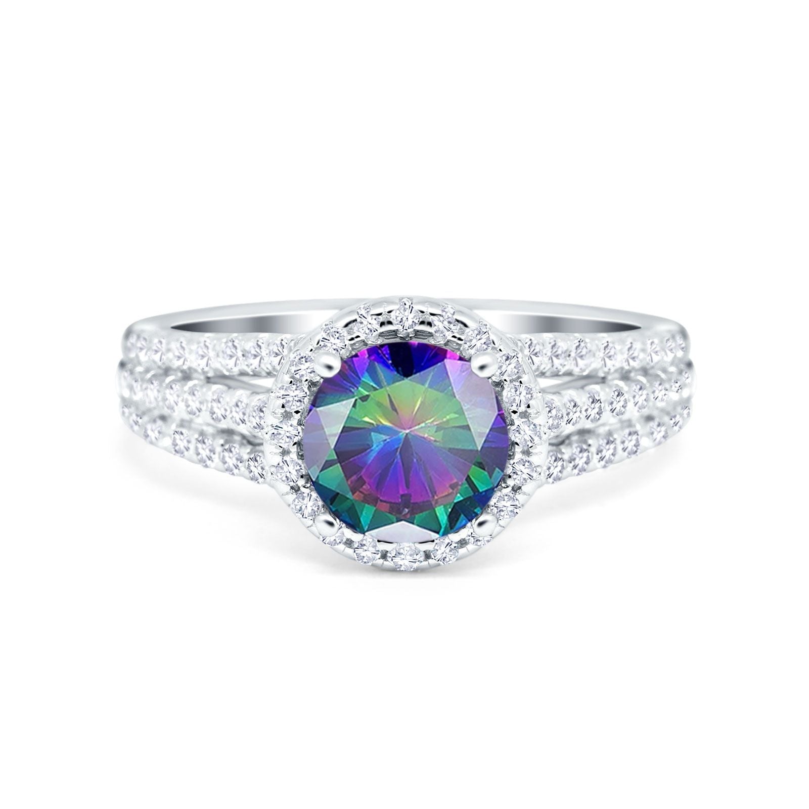 Halo Engagement Ring Accent Dazzling Simulated Cubic Zirconia 925 Sterling Silver