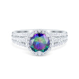 Halo Engagement Ring Accent Dazzling Simulated Cubic Zirconia 925 Sterling Silver