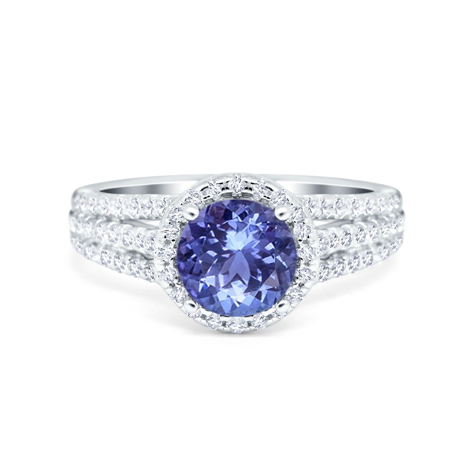 Halo Engagement Ring Accent Dazzling Simulated Cubic Zirconia 925 Sterling Silver