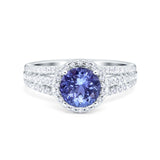 Halo Engagement Ring Accent Dazzling Simulated Cubic Zirconia 925 Sterling Silver