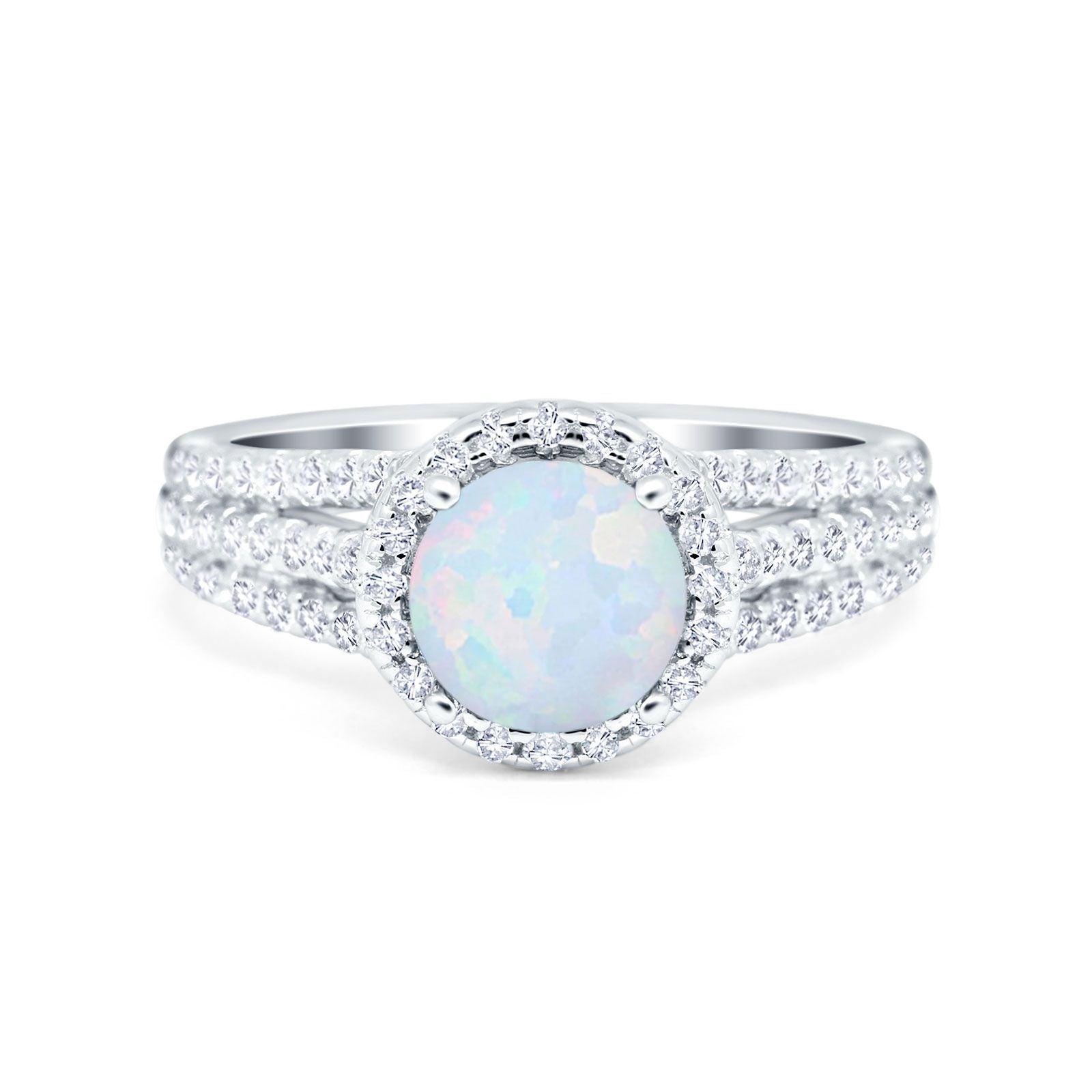 Halo Engagement Ring Accent Dazzling Simulated Cubic Zirconia 925 Sterling Silver