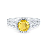 Halo Engagement Ring Accent Dazzling Simulated Cubic Zirconia 925 Sterling Silver