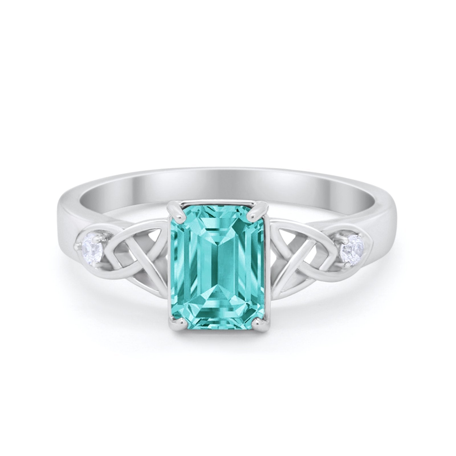 Wedding Ring Emerald Cut Round Simulated Cubic Zirconia 925 Sterling Silver