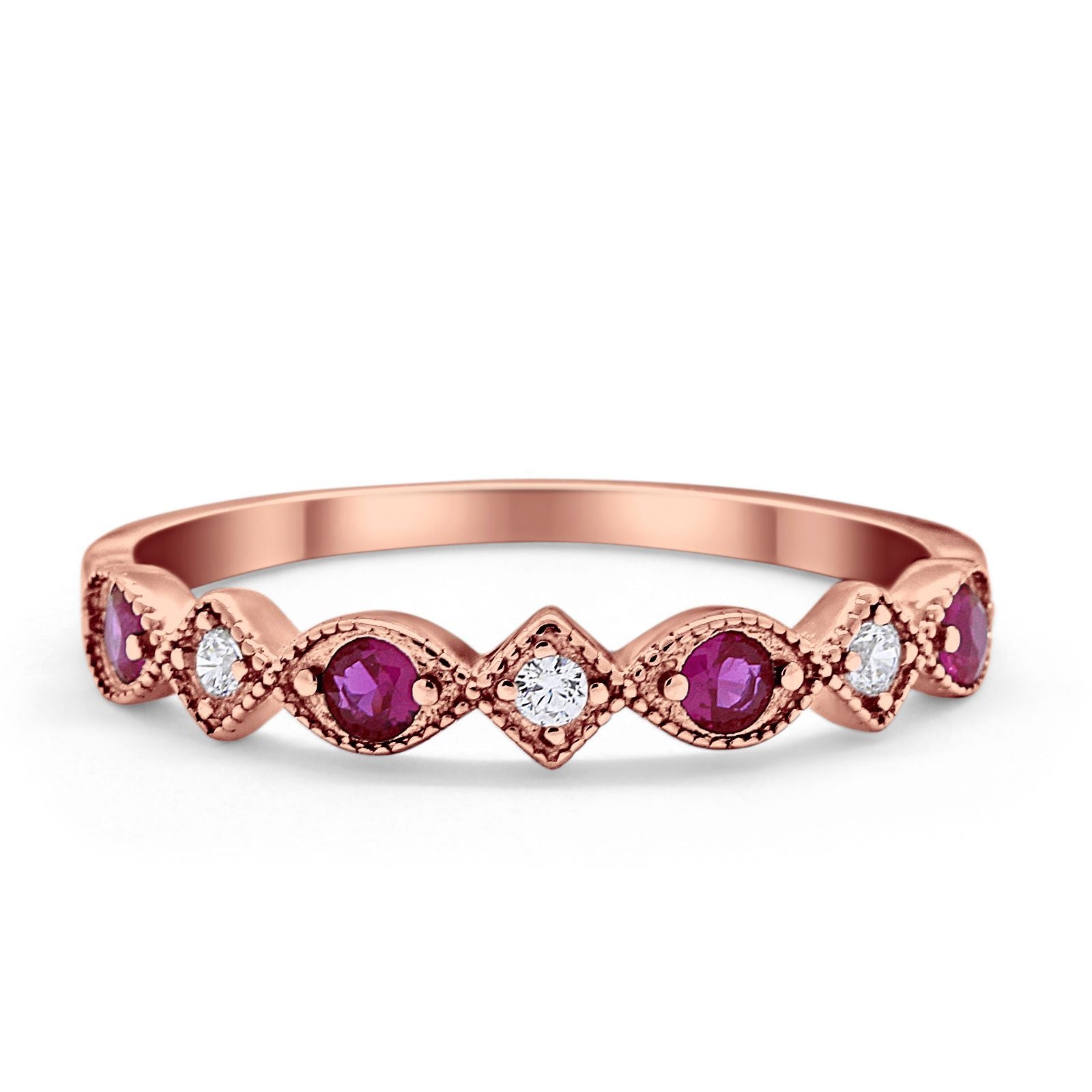 Art Deco Stacking Half Eternity Wedding Ring Simulated Round CZ 925 Sterling Silver