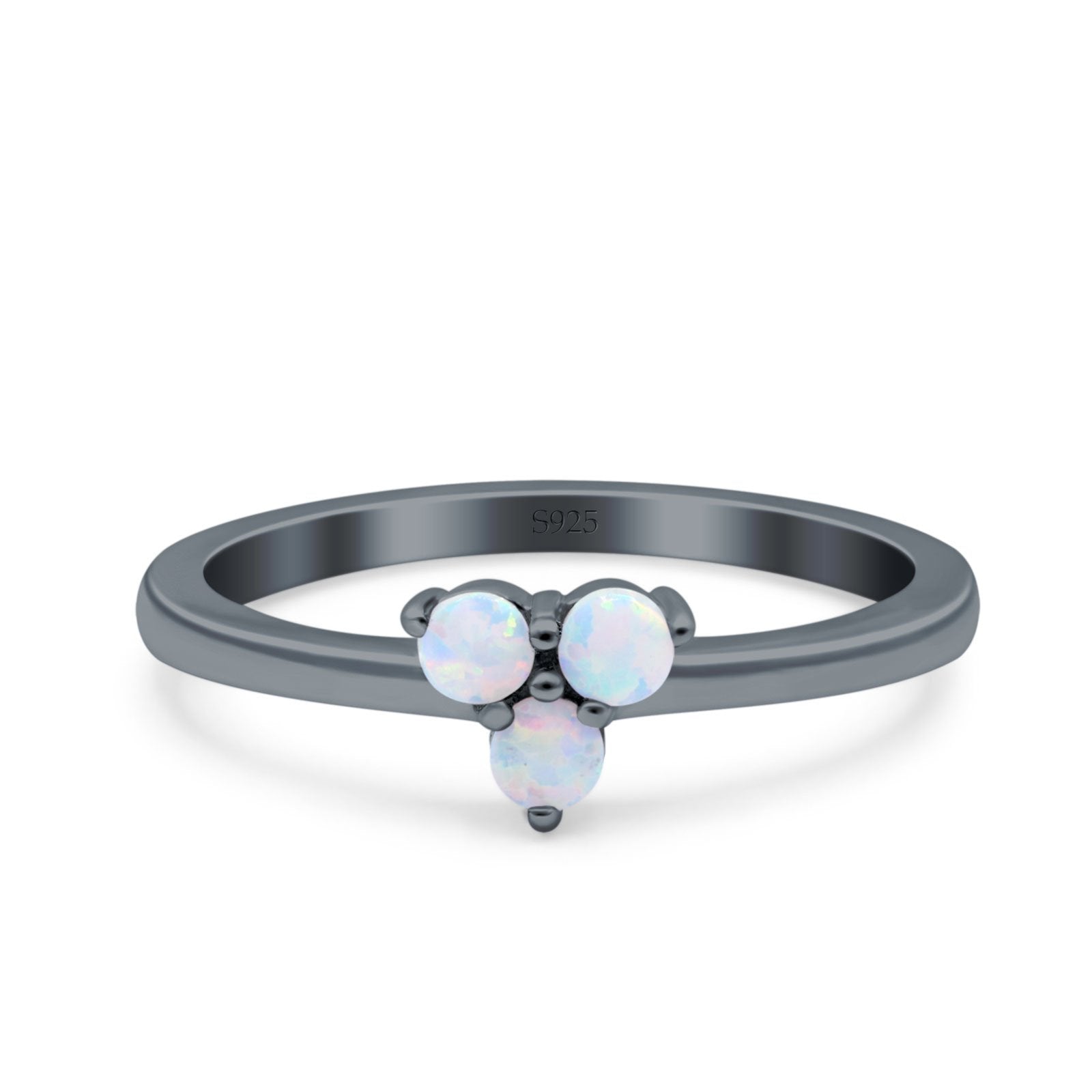 3 Ston Fashion Ring Lab Created White Opal Round 925 Sterling Silver