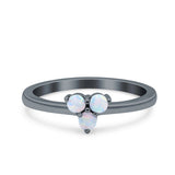 3 Ston Fashion Ring Lab Created White Opal Round 925 Sterling Silver