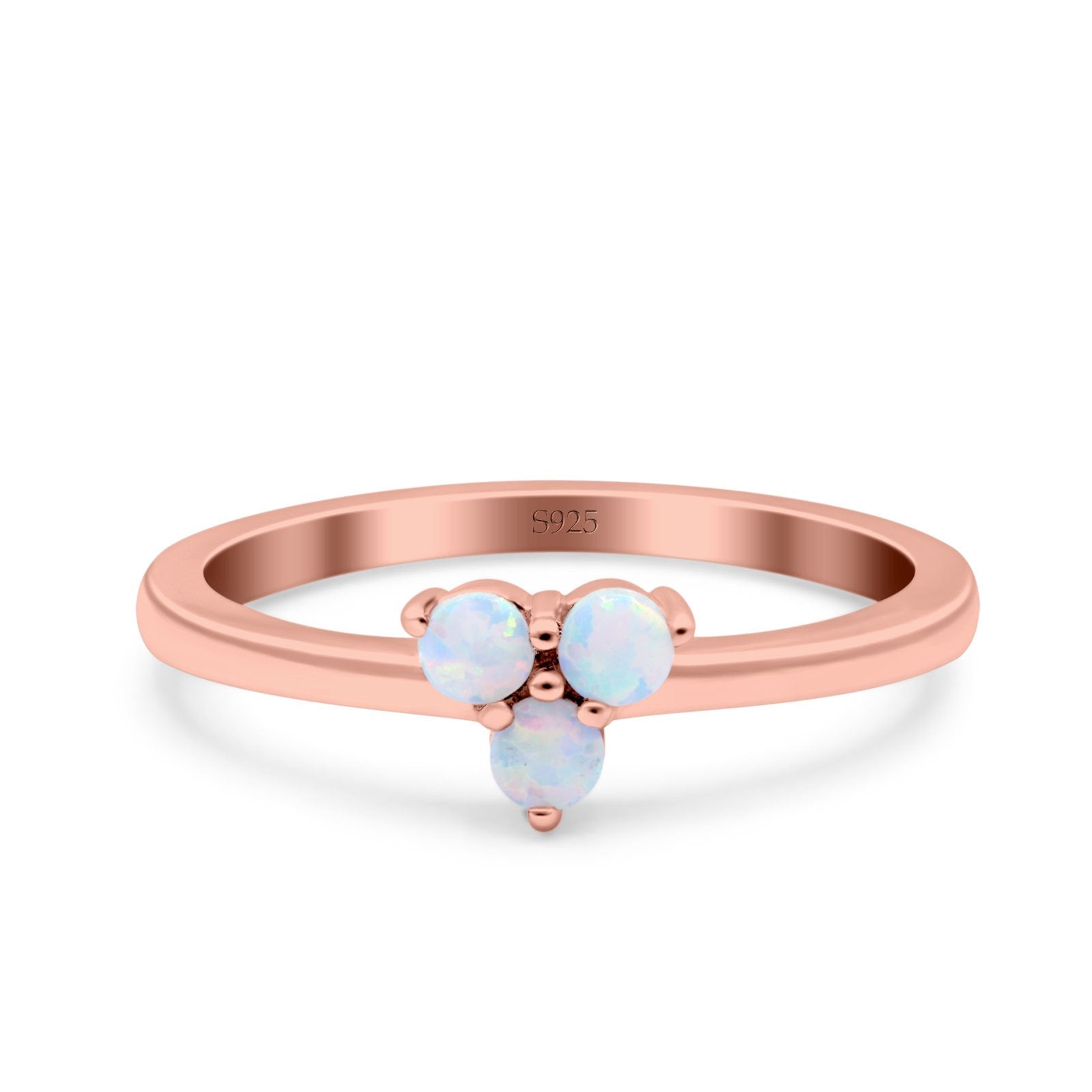 3 Ston Fashion Ring Lab Created White Opal Round 925 Sterling Silver