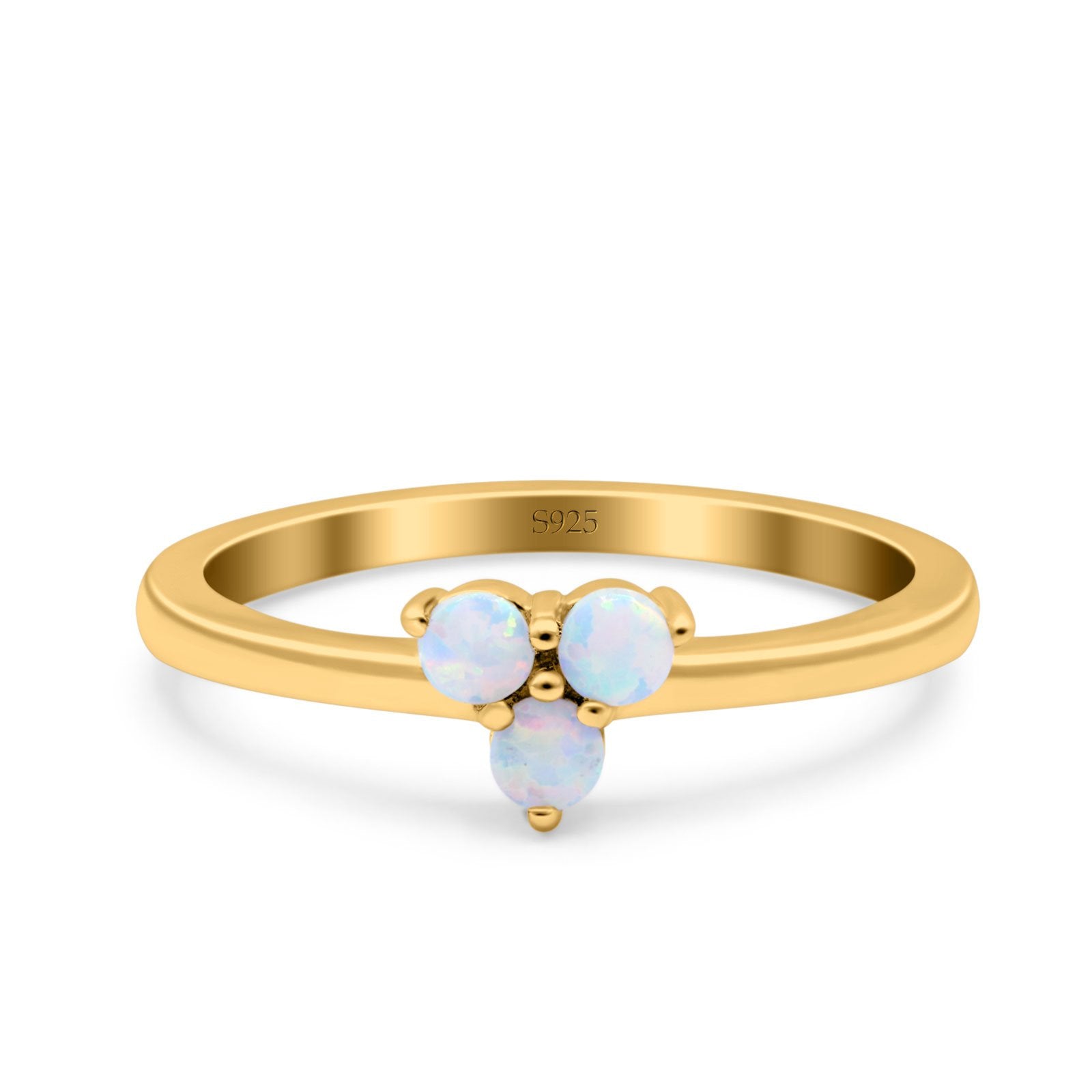 3 Ston Fashion Ring Lab Created White Opal Round 925 Sterling Silver