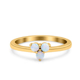 3 Ston Fashion Ring Lab Created White Opal Round 925 Sterling Silver