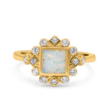 Halo Princess Wedding Engagement Ring Lab Created White Opal Round Simulated Cubic Zirconia 925 Sterling Silver