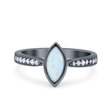 Marquise Art Deco Wedding Engagement Ring Lab Created White Opal Round Simulated Cubic Zirconia 925 Sterling Silver