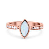Marquise Art Deco Wedding Engagement Ring Lab Created White Opal Round Simulated Cubic Zirconia 925 Sterling Silver