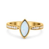 Marquise Art Deco Wedding Engagement Ring Lab Created White Opal Round Simulated Cubic Zirconia 925 Sterling Silver