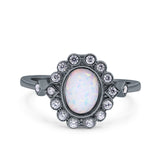 Halo Art Deco Wedding Engagement Ring Lab Created White Opal Round Simulated Cubic Zirconia 925 Sterling Silver