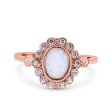 Halo Art Deco Wedding Engagement Ring Lab Created White Opal Round Simulated Cubic Zirconia 925 Sterling Silver