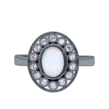 Halo Art Deco Wedding Engagement Ring Lab Created White Opal Round Simulated Cubic Zirconia 925 Sterling Silver