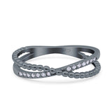 Beaded Criss Cross Wedding Ring Simulated Cubic Zirconia 925 Sterling Silver
