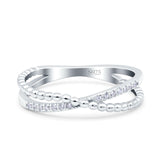 Beaded Criss Cross Wedding Ring Simulated Cubic Zirconia 925 Sterling Silver