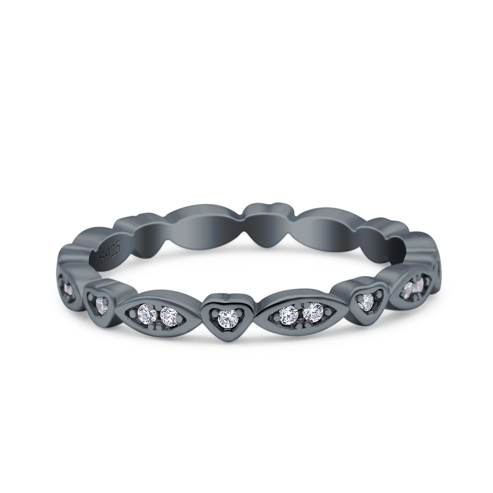 3mm Full Eternity Art Deco Marquise & Heart Wedding Band Simulated Cubic Zirconia 925 Sterling Silver