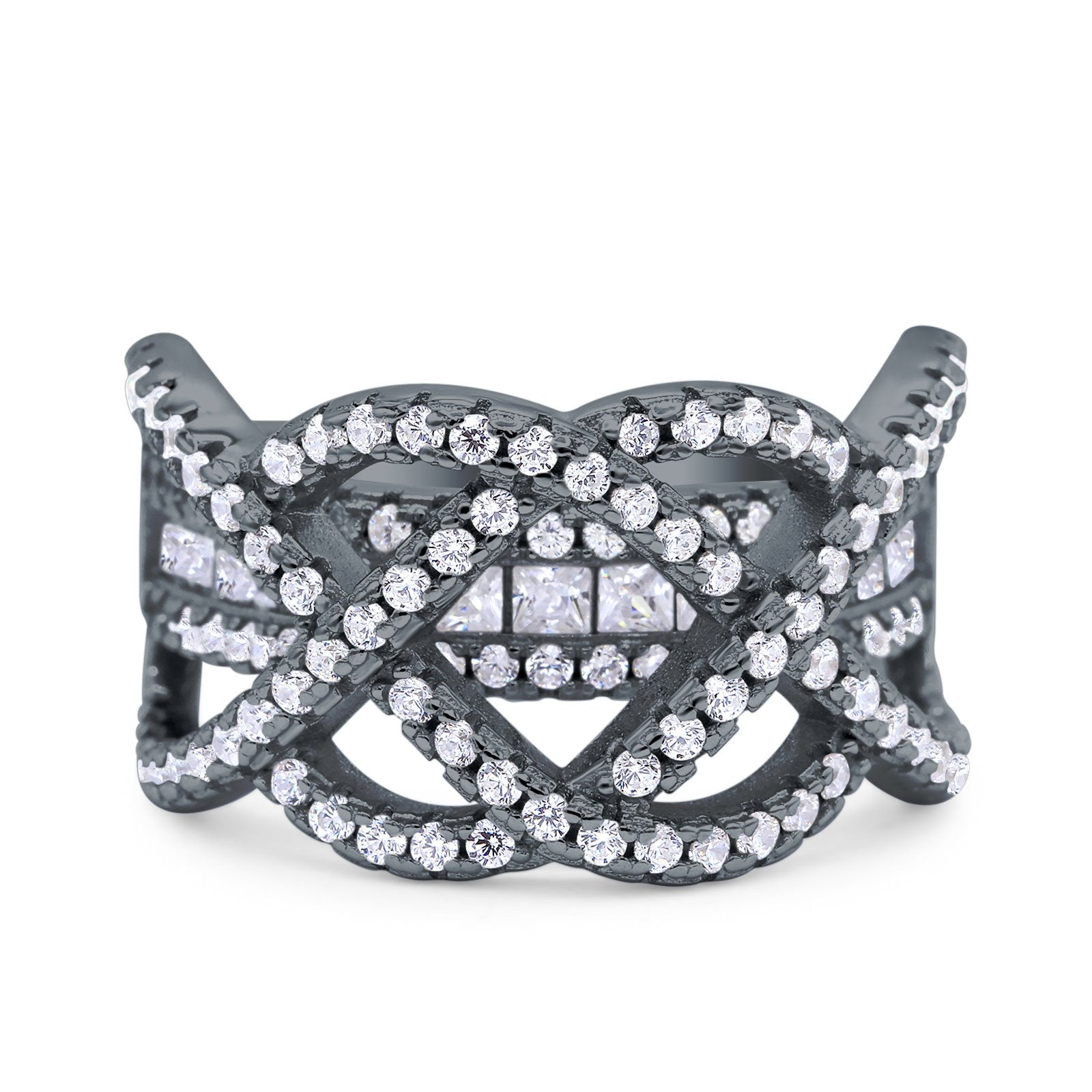 Princess Cut Infinity Twisted Wedding Ring Round Simulated Cubic Zirconia 925 Sterling Silver