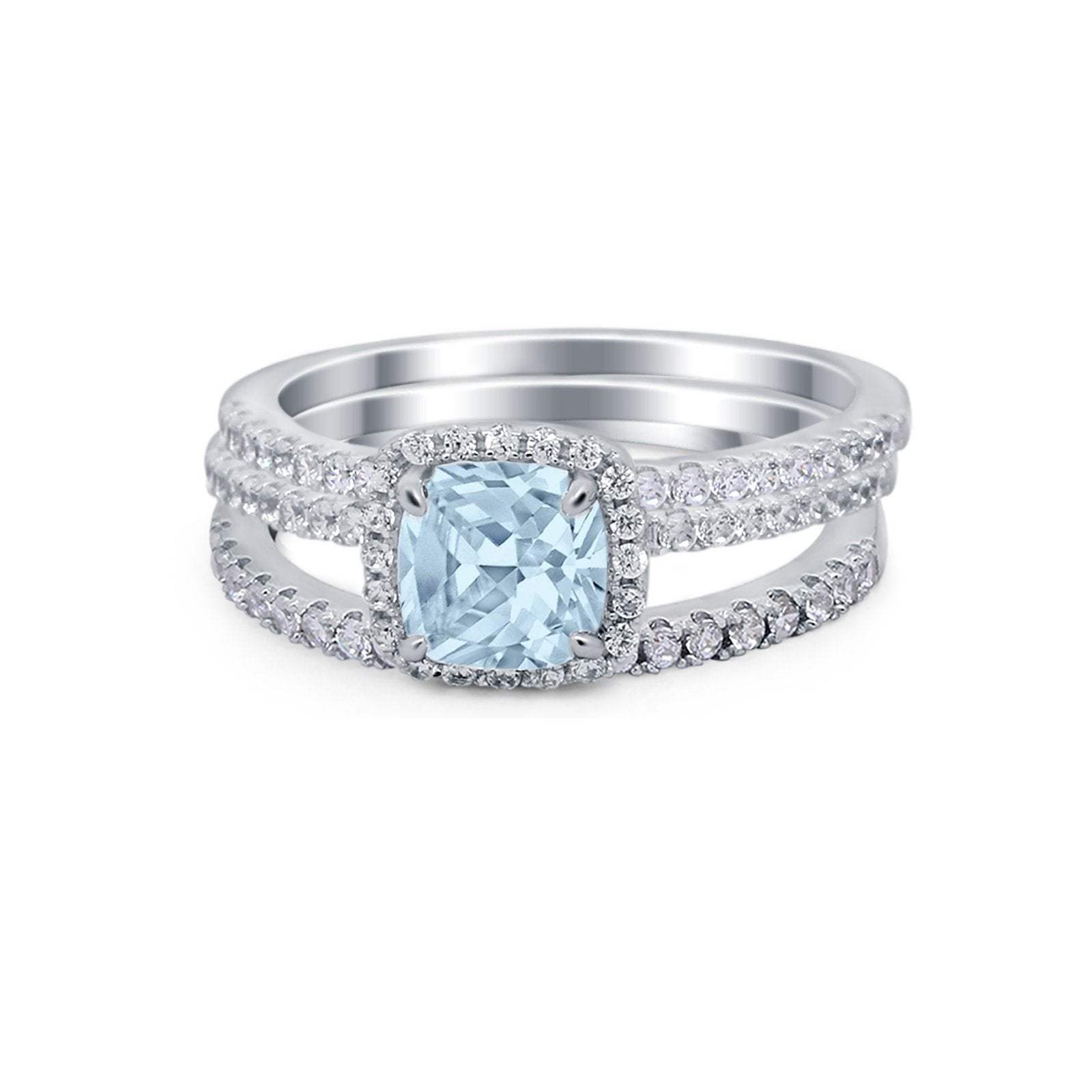 3Piece Wedding Ring Band Round Simulated Cubic Zirconia 925 Sterling Silver