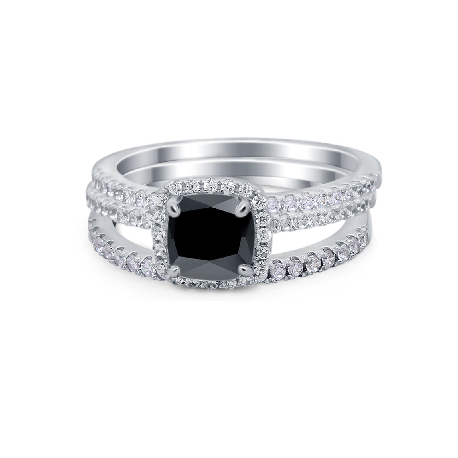 3Piece Wedding Ring Band Round Simulated Cubic Zirconia 925 Sterling Silver