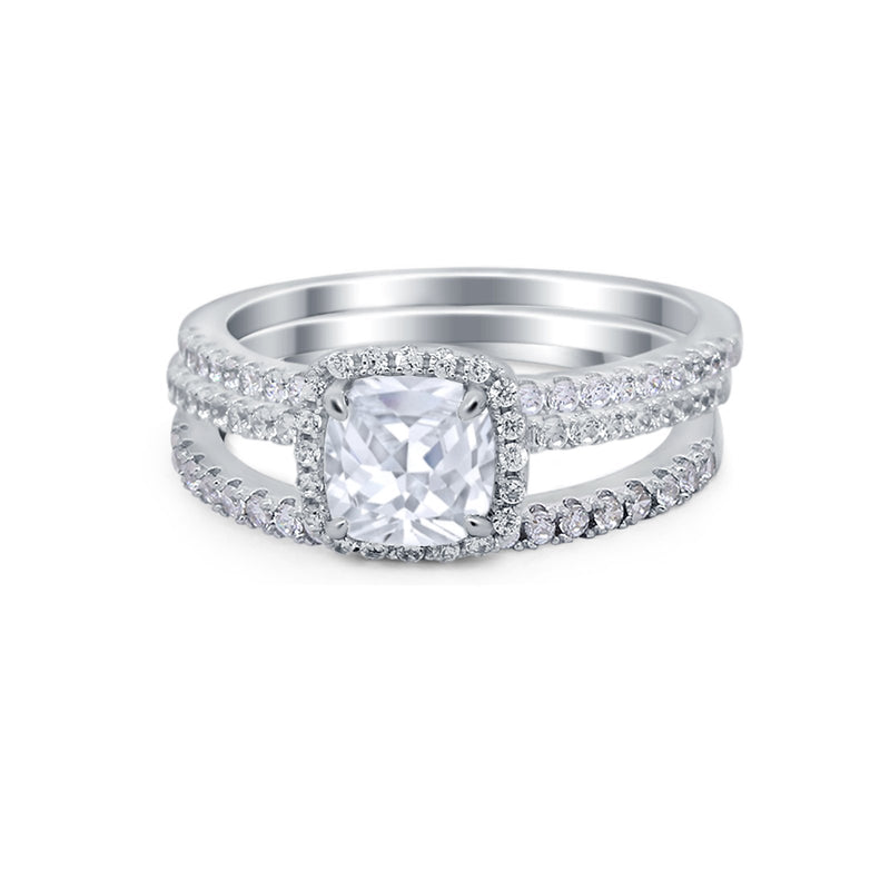 3Piece Wedding Ring Band Round Simulated Cubic Zirconia 925 Sterling Silver