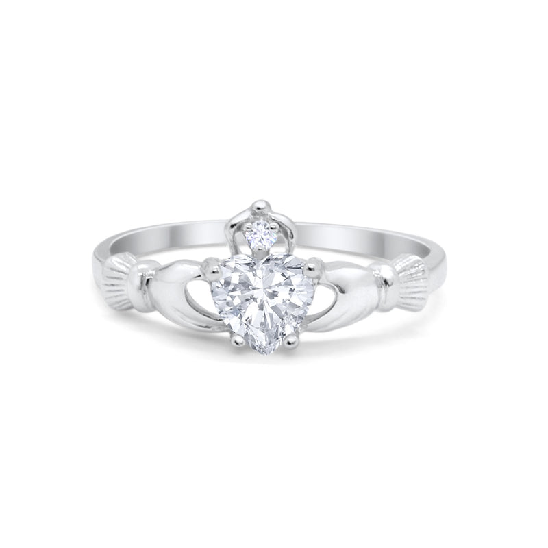 Heart Shape Simulated Cubic Zirconia Claddagh Wedding Ring 925 Sterling Silver
