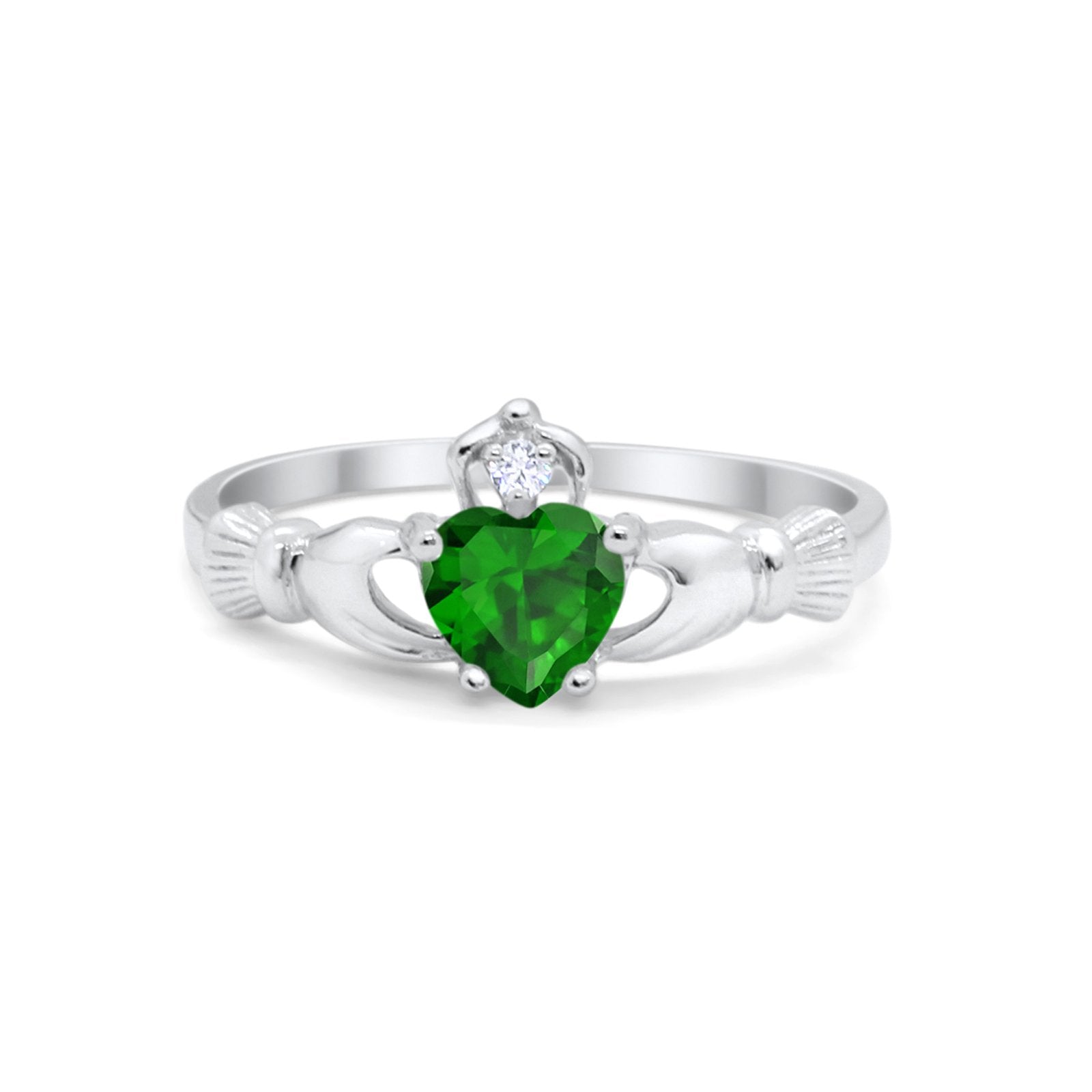 Heart Shape Simulated Cubic Zirconia Claddagh Wedding Ring 925 Sterling Silver