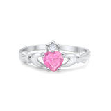 Heart Shape Simulated Cubic Zirconia Claddagh Wedding Ring 925 Sterling Silver