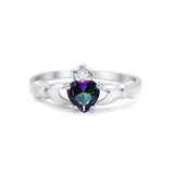Heart Shape Simulated Cubic Zirconia Claddagh Wedding Ring 925 Sterling Silver