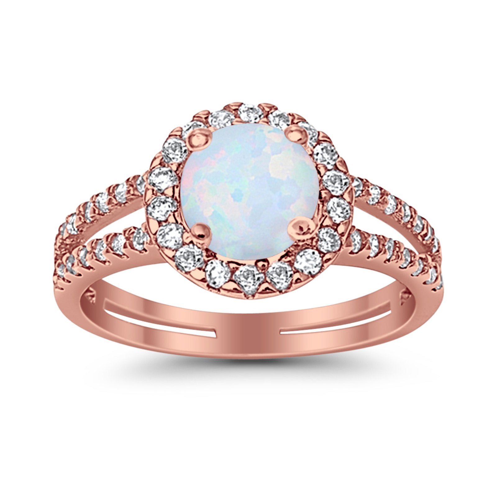 Halo Split Shank Engagement Ring Simulated Cubic Zirconia 925 Sterling Silver