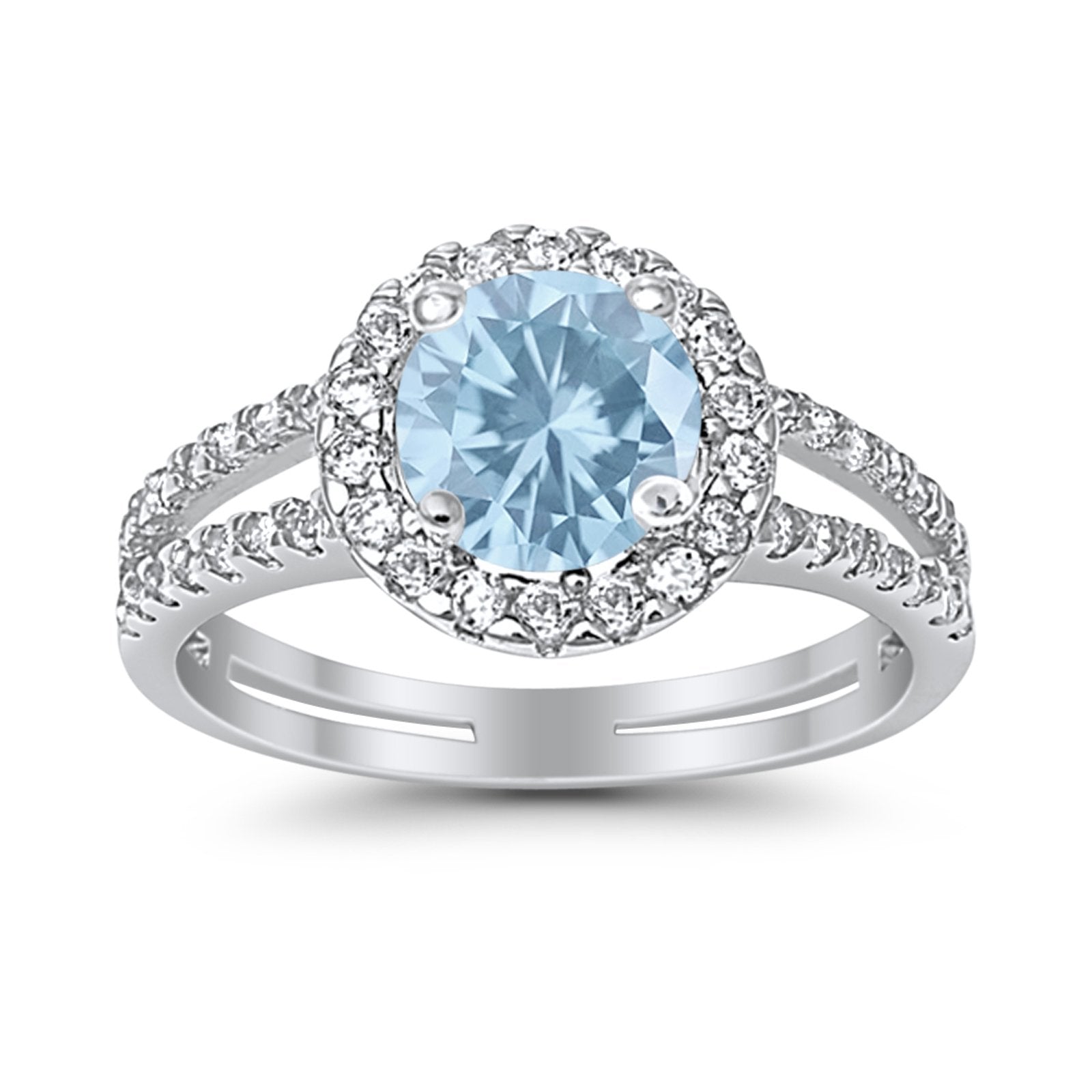 Halo Split Shank Engagement Ring Simulated Cubic Zirconia 925 Sterling Silver